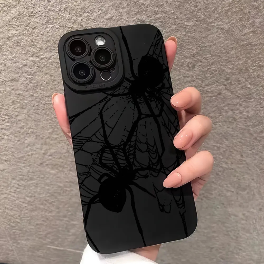 Minimalist Black Spider Web Textured Matte TPU Smartphone Case - Protective Handheld Casing with Precise Cutouts, Decorative Tech Accessory for iPhone 17,16,16E,15,14,13,13 Mini,12,12 Mini,11,X,XS,XS Max, Ideal Holiday Gift, Protection