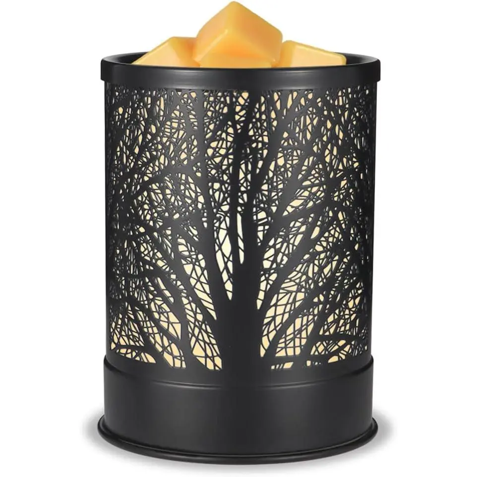 Black Tree Industrial Metal Wax Melts Warmer - 2-in-1 Electric Scented Aroma Melter & Incense Cubes Burner with Smooth LED Lights, Cleaner Design for Home Decor, Bedroom, Basement, Birthday Gift