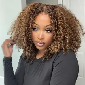 【Trending Color】ISEE HAIR Wear Go Highlight Brown Color Kinky Curly Middle Length Wig 7*5 Lace Closure Wig Pre-plucked Natural Hairline Beginner Friendly #SpringStatements#greenish#TikTokShopSpringGlowUp