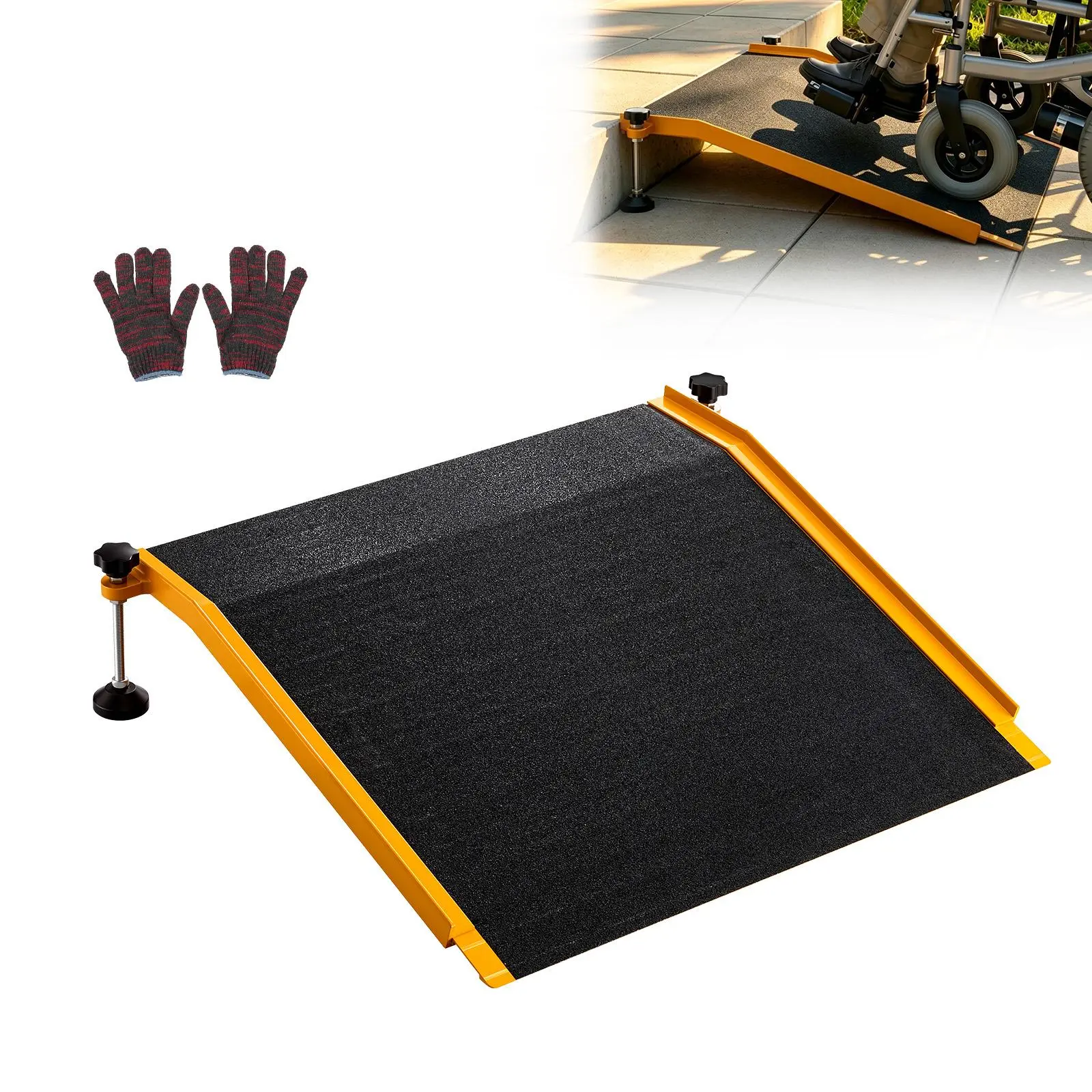 VEVOR Threshold Ramp for Doorways, 26.4 x 31.9 in, Platform Aluminum Wheelchair Ramp with Adjustable Height, Non-Slip Door Threshold Ramps, 400 lbs Load Capacity, for Home Steps, Wheelchairs, Walkers