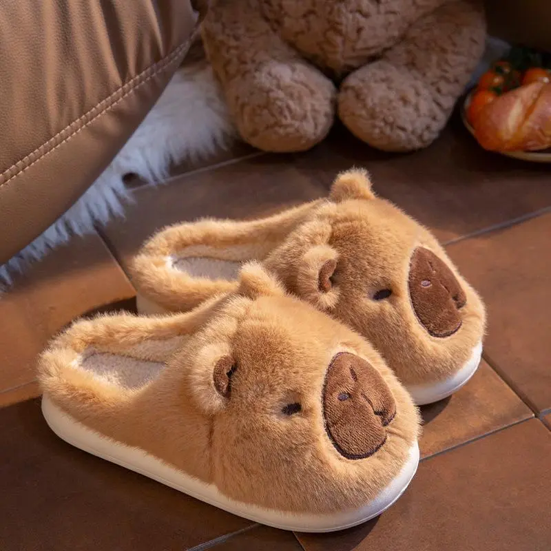 Fuzzy Capybara Slippers for Women Men Warm Non-Slip House Slippers Cute Animal Design Soft Thick Sole Cozy Plush Slippers Fashion Indoor Slippers for Fall Winter Spring