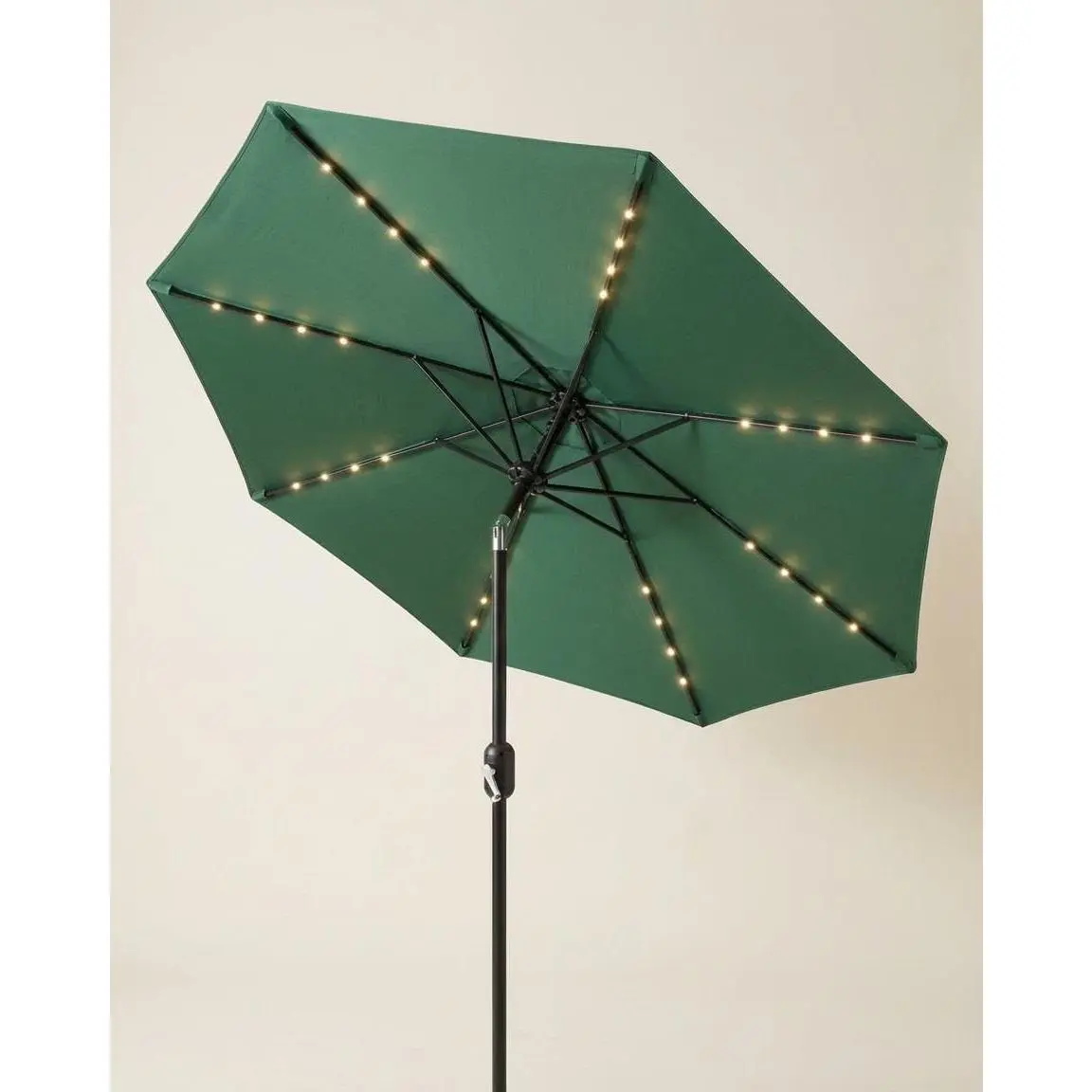 Garvee 9FT Outdoor Patio Market Umbrella with 32 Solar LED Lights, Push Button Tilt & Crank Lift, 8 Sturdy Ribs, Waterproof UV-Resistant Sun Shade for Pool, Deck, Backyard