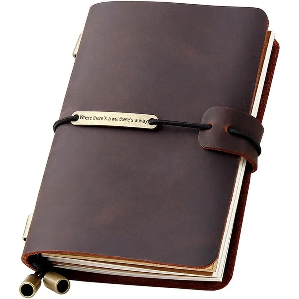 Handmade Refillable Leather Travelers Notebook - Portable 5.2"x4" Office Stationery, Travel Diary for Men & Women, Ideal for Writing, Gifting, Travel - Coffee, Portable Notebook, Travel Diary Notebook