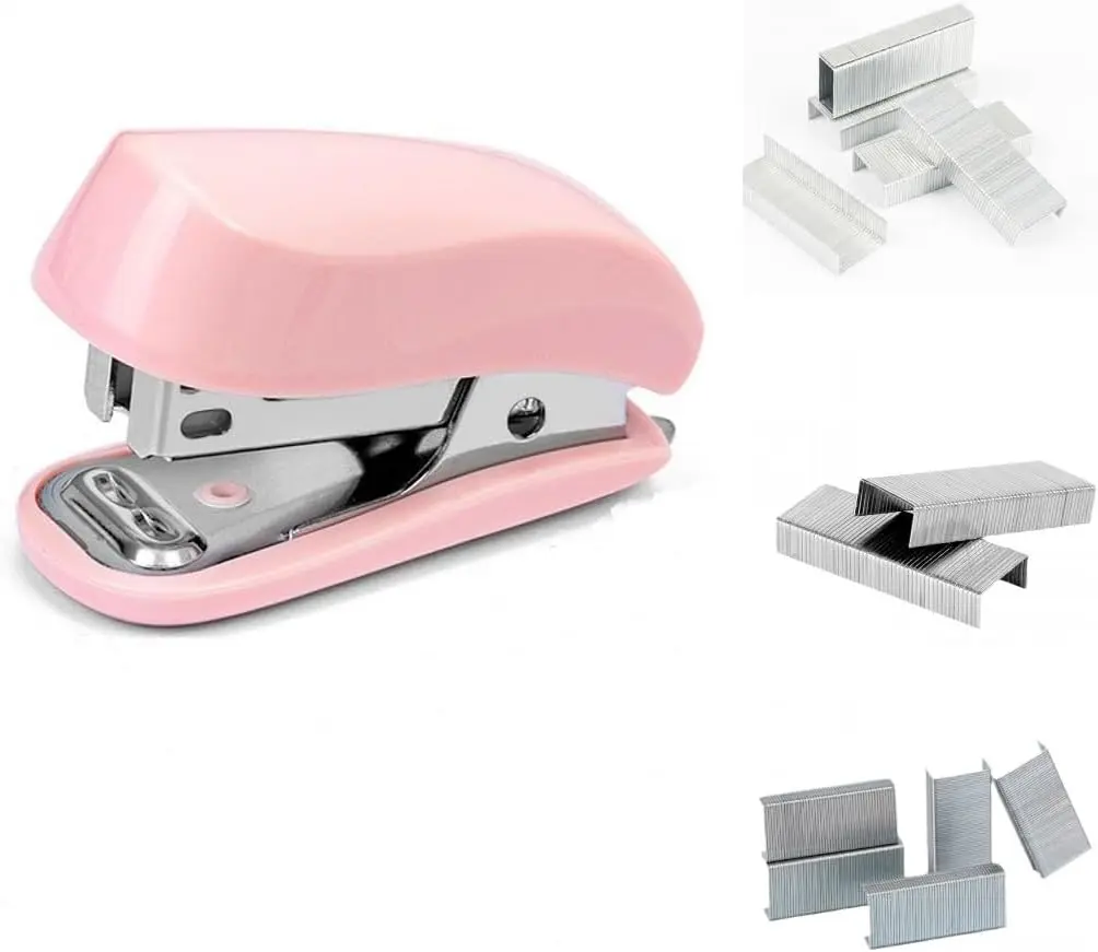 Pink Color Mini Stapler with Staples,Small Cute Stapler for Desk,Gift for Student or Office Use