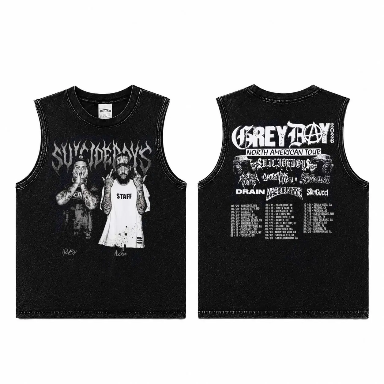 Grey Day 2026 Tour Washed Tank Top, Vintage $uicideboiz Graphic Tank Top, Rap Hip Hop Streetwear Shirt, Rap Merch Graphic Tee