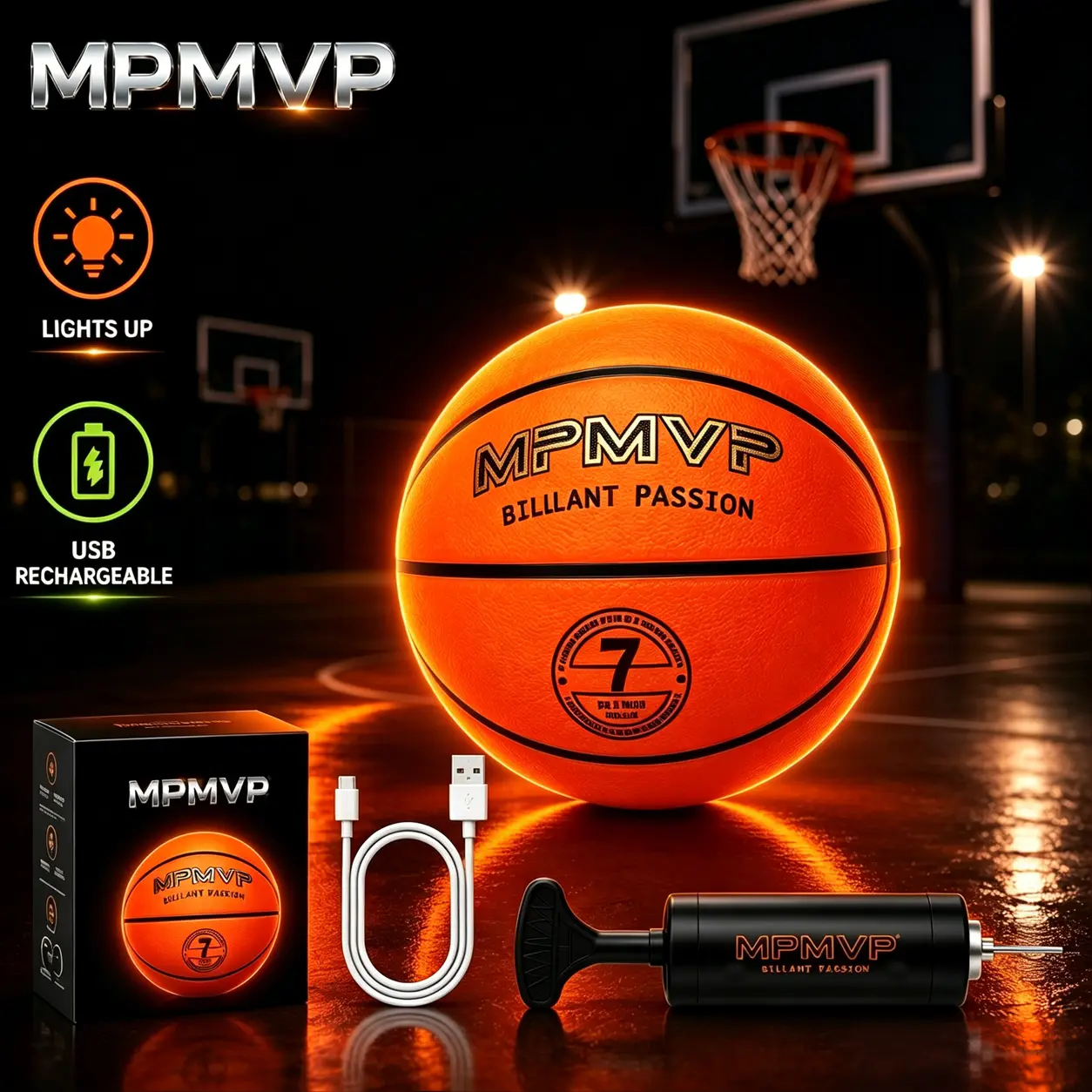 Glow in The Dark Basketball for Kids & Teens, Rechargeable LED Basketball Size 7, Light Up Basketball with USB Charging Cable & Pump, Cool Basketball Gift for Boys Girls  # sport gift