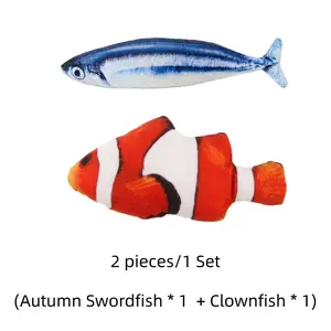 Pet Supplies Cat Toy Plush Simulated Fish Durable Pillow Chew Stick (no Catnip) - 2 Pieces/1 Set (Autumn Swordfish * 1+Clownfish * 1)