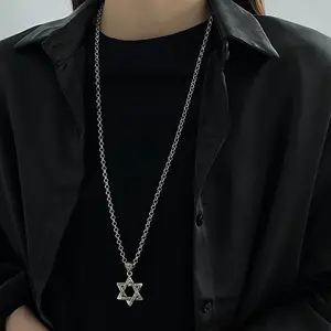 Men's Titanium Steel Six-Point Star Necklace | Clean Aesthetic Hip Hop Chain | Minimalist Niche Cool figaro Anchor Cuban Link Pendant Hexagonal Retro Zircon Elegant Rose Bear Gift nut captain steel necklace adapt tara necklace cruel intentions iron cross