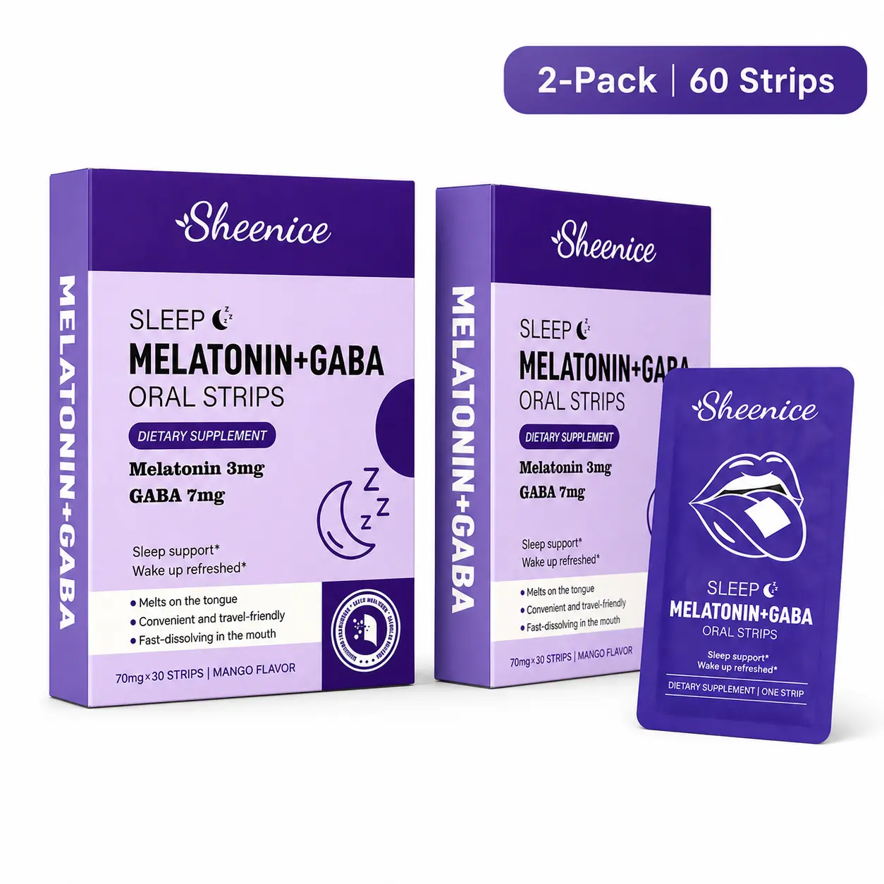 Sheenice Fast-Dissolving Mango Sleep Strips 2 Bundle, Natural Sleep Aid for Adults & Kids with Melatonin 3mg for Calm Support & Alternative to Sleeping Pills & Gummies – 60 Strips
