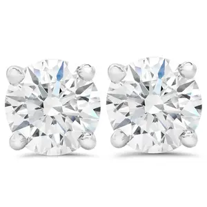 2ct Round Cut Diamond Screw Back Studs 14K White Gold