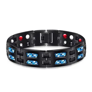 HealthCare Titanium Steel Magnetic Bangle Anti-Fatigue Therapy Bracelets - Black Plated Carbon Fiber Link Bangle New 1735