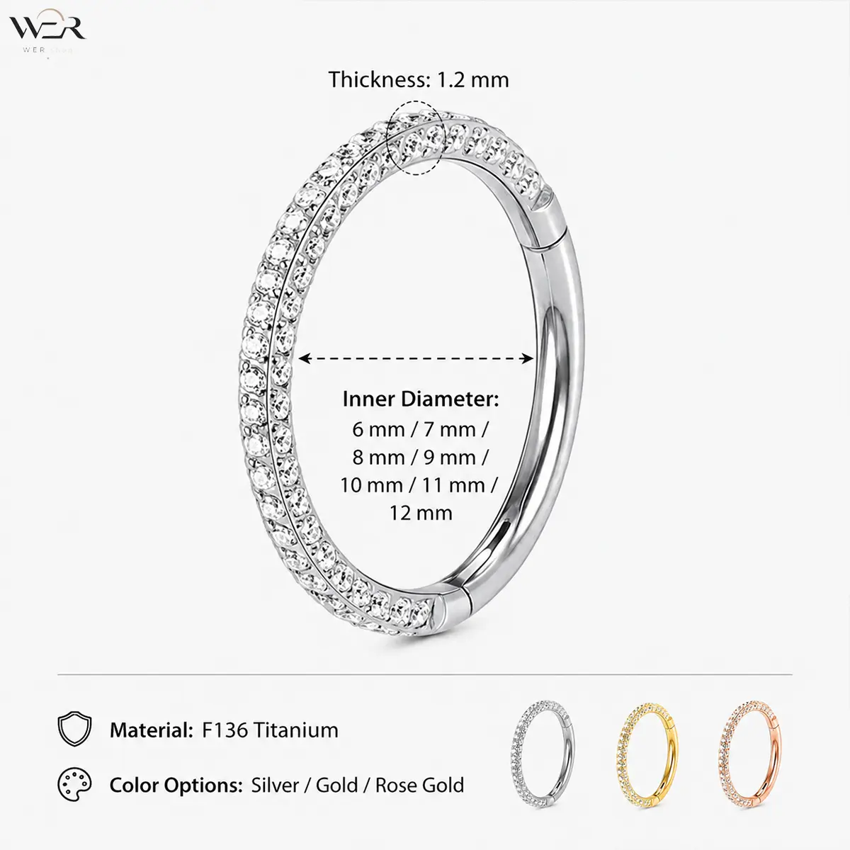 Titanium Hoop Earrings CZ Hoop Earrings Hinged Hoop Earrings Cartilage Hoop Nose Ring Hoop Cubic Zirconia Hoop Multiple Sizes Gold Rose Gold Silver Earrings for Women