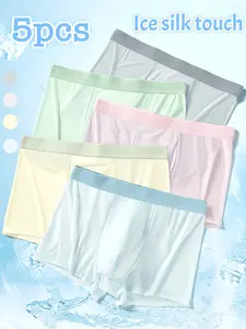 5-Pack Men's Ice Silk Cool Underwear, Breathable and Comfortable, Ideal for Spring and Summer, Slim-Fit Square-Cut Panties