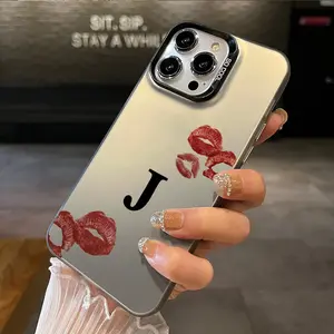 Compatible with iPhone 16 15 Pro Max Plus 14 13 12 11 X XR Sexy red lips J letter Durable shockproof Anti-Scratch PC Protective Case Protector Screen Protector Silicone Cover Protection Smartphone