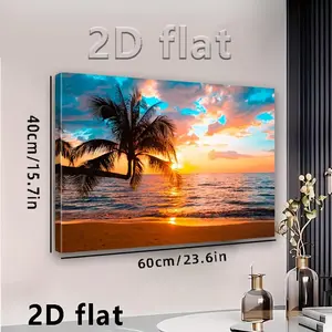 2D Flat, 2D Flat, 2D Flat Wall Art Featuring Palm Trees, Sunset Coastal Scenery, Beach Images, Tropical Wall Decor for The Living Room, Canvas Ocean Views, Bathroom Nature Artwork, And Home Decoration for Bedrooms And Offices	