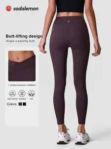 Sodalemon Women's Solid Color Yoga Skinny Pants, High Waisted Cross Design, Pockets, Comfortable Fit, Sporty Style, All Seasons Elastic Second Skin Legging