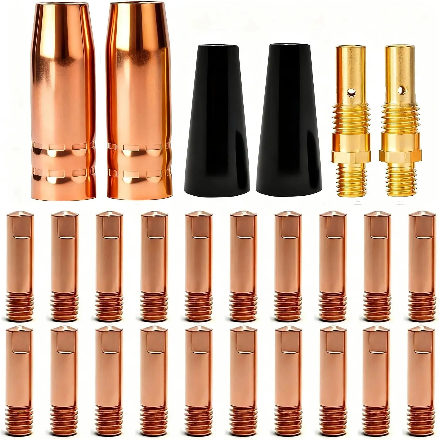 .035 Contact tip 11-35 + Gasless Nozzle KP1939-1 + Gas Nozzle 21-50 + Diffusers 35-50 kits Compatible with Magnum 100L K530 & Mini/#1 Flux Core MIG and more Welder Gun (.035)