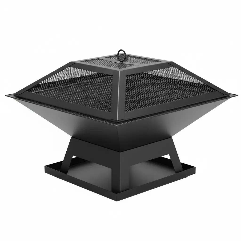 18.5-in Square Portable Charcoal Grill - Outdoor Cooking Essential with Hook, Fireproof Cover, Charcoal or Wood Compatibility, Multi-Person BBQ, Camping Heating, Multi-Functional Table, Ideal for Cooking for a Crowd