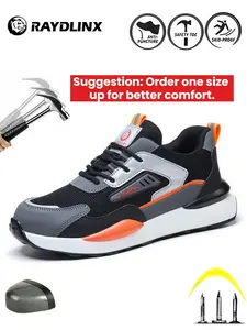 Men's Patchwork Lace-Up Low-Top Safety Shoes, New Breathable Comfortable Anti-Slip Work Shoes, Anti-smash and Anti-puncture Safety Shoes for Men, Valentine's Day Gift for Men
