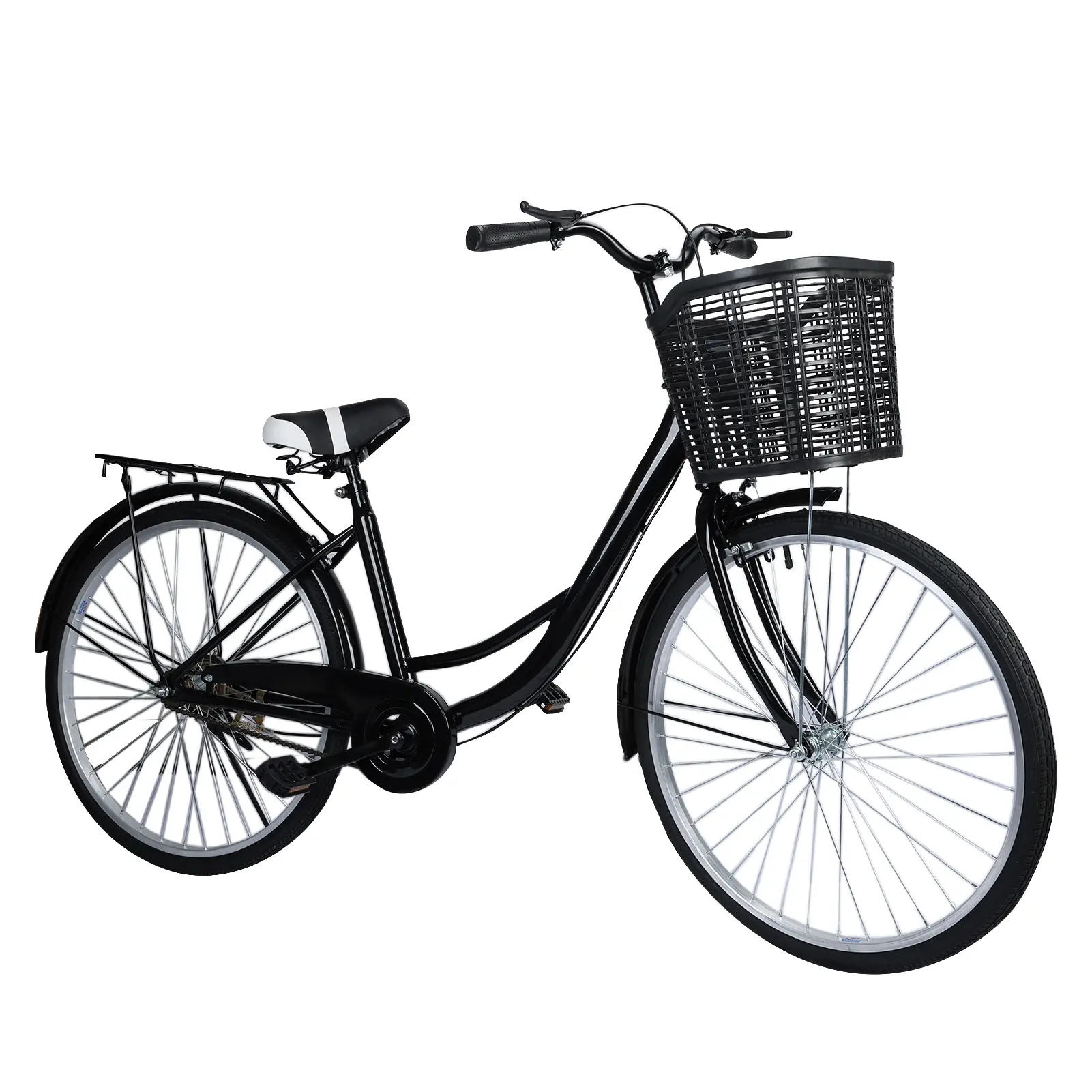 26 Inch Adult Cruiser Bicycle, Commuter Bike with Basket, Steel Frame Urban Bike for Men, Women, Students, Children, Youth