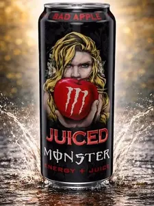 Monster Bad Apple Energy Juice – 12 fl oz Cans (4 Pack) – Apple Flavor – High Caffeine Energy Drink – Carbonated Juice Blend Sport Beverage Juiced energy drink
