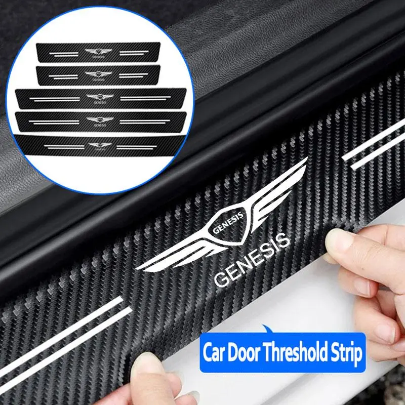 Carbon fiber protective stickers for car door sill side anti step bumpers For Genesis G80 GV70 GV80 GV60 G70 Essentia G90 GV90 X