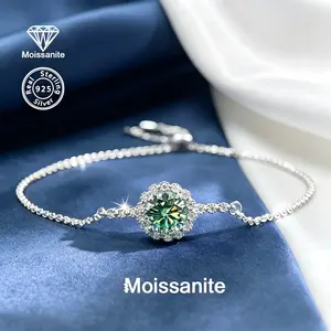 925 Sterling Silver Moissanite Tennis Slider Bracelet, 1CT VVS1 Sparkling Sunflower Halo Diamond Alternative, Adjustable Dainty Bolo Bracelet, Luxury Bridal & Daily Wear Jewelry, Perfect Valentine's & Birthday Gift for Her