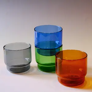 Stackable Colored Glass Cups-Small Modern Bodega Glasses for Wine, Cocktails, Juice, Desserts-Dishwasher Safe Drinkware Stylish