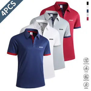 4-Pack Men's Short Sleeve Neckline Shirts, Summer Outdoor Sports Casual Athletic Outfits Athletic Activewear