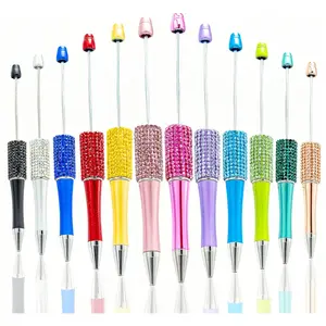 12Pcs Beadable Pens Bulk Diamond Ballpoint Pens Multicolor Retractable Writing Pens Bead Pens DIY Focal Beads Pens Making Kit Gifts for School Office Teacher Staff Students