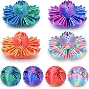 Gear Ball 3D Printed Cube Fidget Toy,Gear Sphere Fidget Toys,Sensory Toys for Stress and Anxiety Relief, Desk Toy Fidget Spinners,Stocking Stuffers for Adults & Kids Gift(Purple Blue, 3.1 Inch)