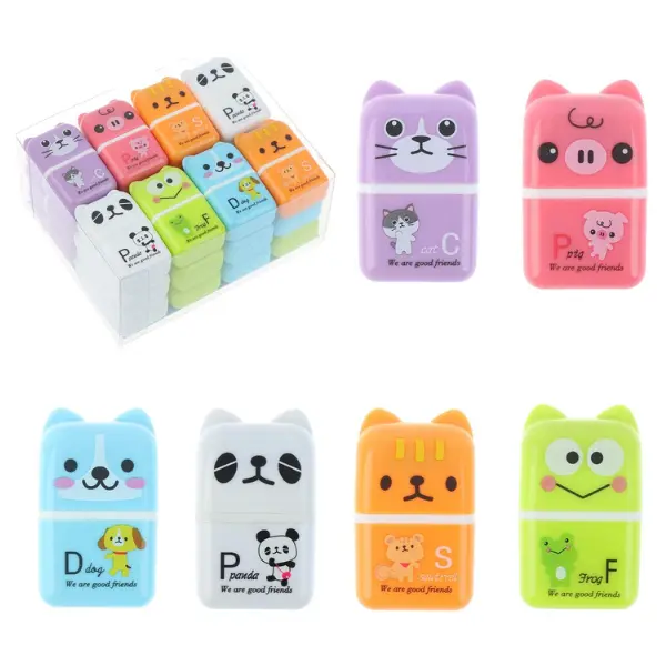 24 Pieces Erasers Roller Erasers Portable Cube Pencil Flexible Rubber Cute Animal Durable Soft Eraser Gift Eraser with Roller Cases for School, Office, Kids(6 Patterns)