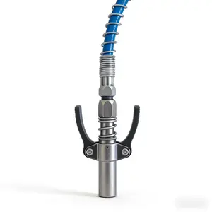 High-Pressure Grease Coupler with Dual Handles Ratcheting Lock Mechanism for Pneumatic Manual Electric Grease Guns Universal Nozzle Set with Hose