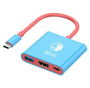 3 in 1 Switch Dock for Nintendo, Switch Docking Station for TV, Portable Nintendo Switch TV Adapter USB C Charging Dock, Type C to 4K HDMI Output Hub for Nintendo Switch OLED/Steam Deck/Samsung DeX Console Smartphone Springtok Outdoorfun Blue & Red