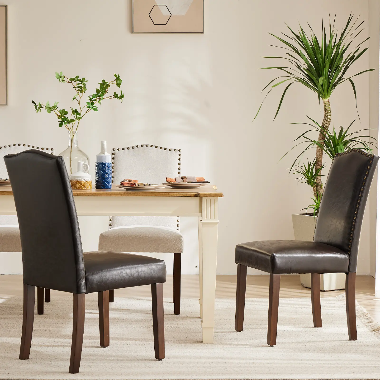 Dining Chairs,Kitchen Chairs, High-end Upholstered Dining Room Chair with Nailhead Trim and Wood Legs, Comfortable Seats, Spill Resistant Easy Clean Fabric for Kitchen, Living Room, Dining Room