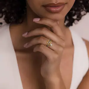 KISSYAN Stackable Rings for Women 18k Gold Plate Interlocked Multi Ring Set Dainty Pave CZ Personalized Fashion Two-Toned Mixed Metals Stacking Jewelry Trendy Statement Gift