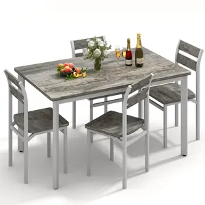 Hooseng 5-Piece Dining Table Set for 4 | Faux Wooden Top Table with 4 Chairs & White Metal Frame | Easy Assembly & All Tools Included | Compact Small Space Furniture for Kitchen, Apartment & Dining Nook