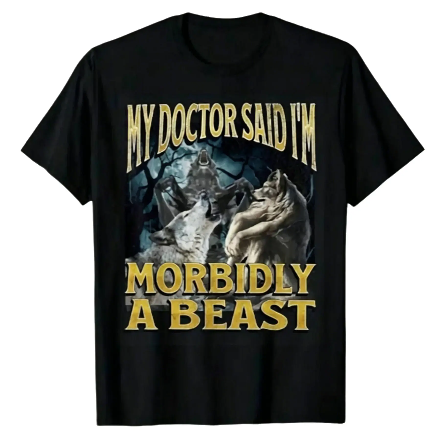 Unisex Funny Spooky Werewolf Alpha Round Neck Short Sleeve T-Shirt, Playful Graphic Casual Top, 90s Streetwear Regular Fit All Seasons Couple Gift, Sports & Outdoor Casual Outfit, Funny T Shirt
