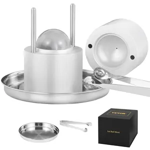 【Spotlight Day】VEVOR Ice Ball Press, 2.4" Ice Ball Maker, Aircraft Al Alloy Ice Ball Press Kit for 60mm Ice Sphere, Ice Press with Tong and Drip Tray, for Whiskey, Cocktail, Bourbon, Scot on Party & Holiday, Silver