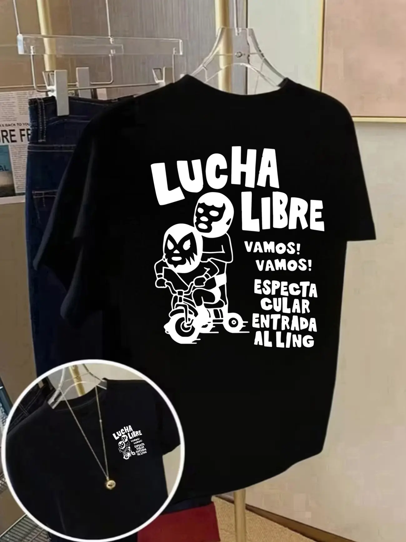 Front and Back Short Sleeve Shirt Mexican Wrestler, LUCHA LIBRE Fashion Print Women's Spring and Summer Trendy Print T Shirt