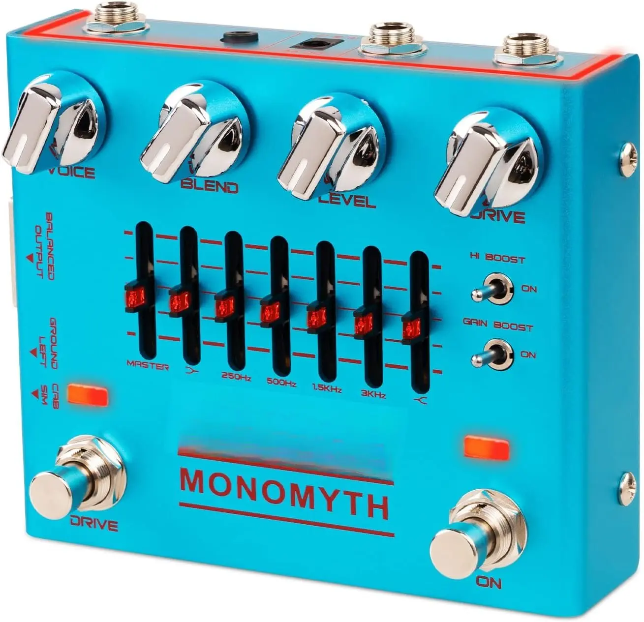 Bass Guitar Pedals Overdrive Amp Simulator Effect Pedal with 6 Band Graphic EQ and Noise Reduction  for Bassist Electric Guitar Bass (MONOMYTH R-26)