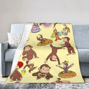 Curious George Little Monkey Fleece Blanket Ultra Soft Cozy Warm Throw Blanket for Bed Bedroom Outdoor Travel Quilt Kids Room Decor Birthday Christmas Gift for Cartoon Fans