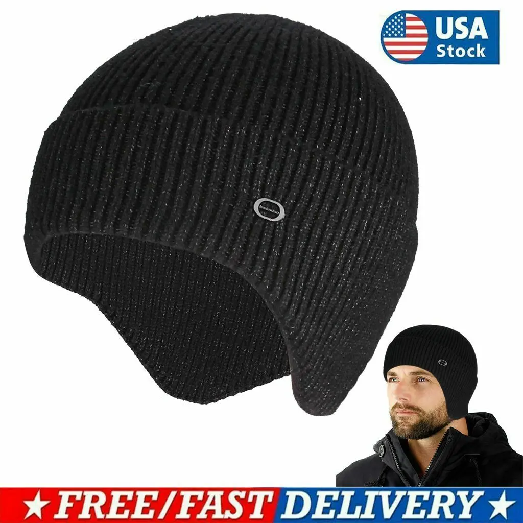 Men Women Knit Hat Winter Warm Stretch Beanie Ear Flaps Cap Outdoor Work Ski USA