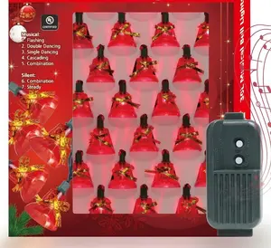 LAMPHOME 30 Lights Christmas Musical Bell String Lights, 25 Classical Holiday Songs, 7 Functions Red Incandescent Bulb Green Wire Light with Red Bells for Indoor Xmas Tree Decorations
