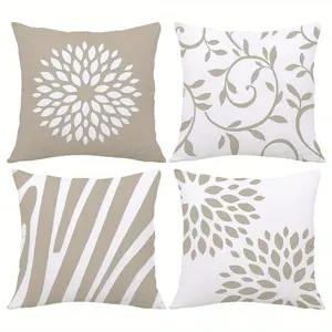 4pcs, Featuring a Fresh and Minimalist Light Brown Geometric Pattern, Home Spring Décor Products, Versatile Use, Suitable Living Room, Bedroom, Sofa and Bed Decoration, 2D Flat, Single Sided Printing, No Pillow Core