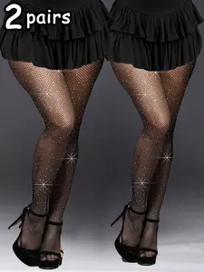 Women's Sexy Sparkling Rhinestone Fishnet Stockings, Casual Fitted Natural Waist Pantyhose, All Seasons Fashion casual wear