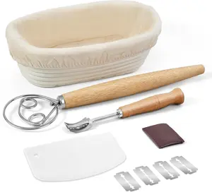 Bread Making Tools Kit: Artisan Banneton Proofing Basket, Sourdough Basket, Dough Scraper, Lame Tool & Dough Whisk for Perfect Artisan Loaves!