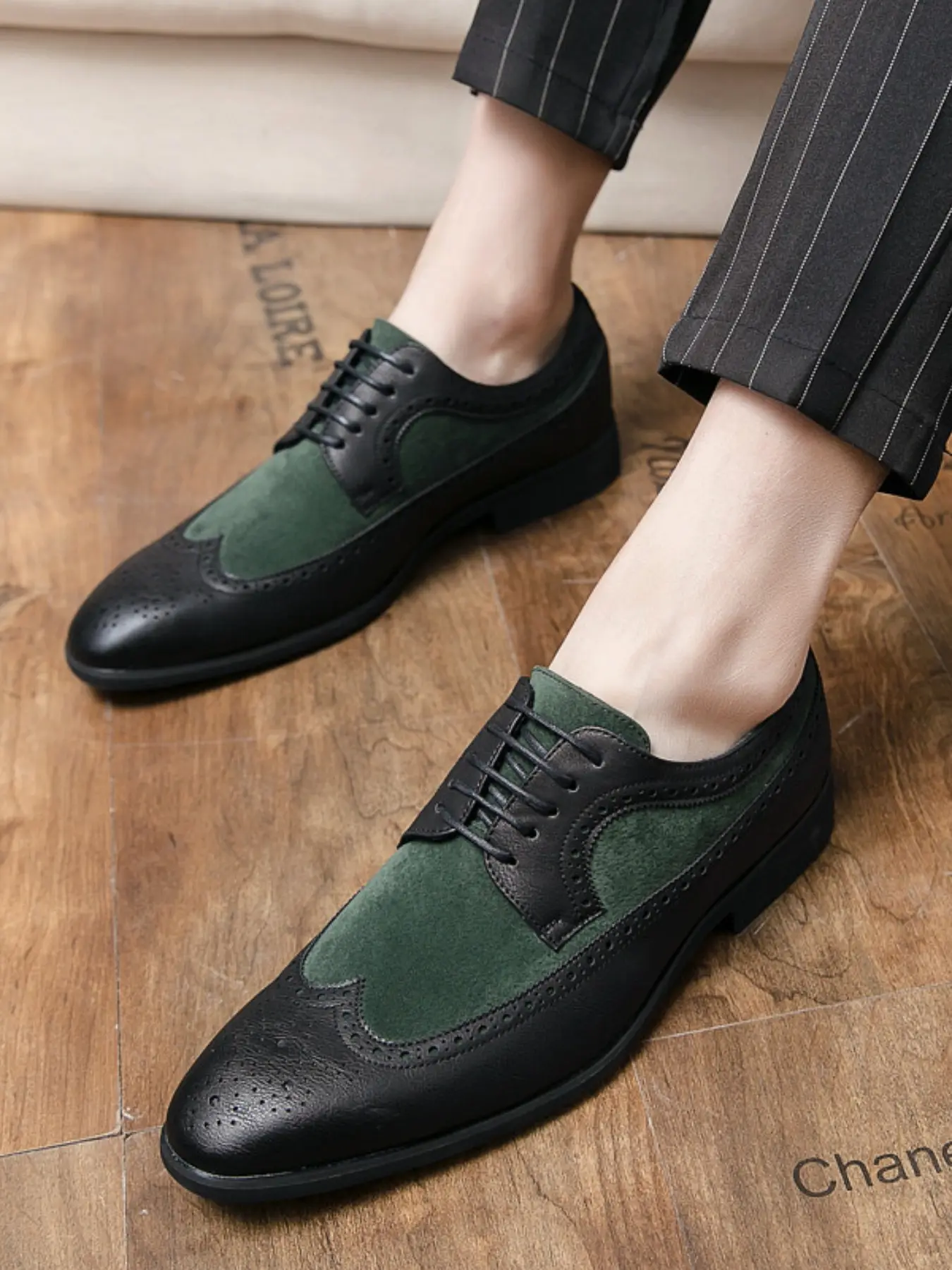 Men's Colorblock Brogue Lace-Up Fashion Oxfords Business Work Formal Shoes, PU Leather, Rubber Sole, Above Ankle Below Knee, Spring & Fall, Office