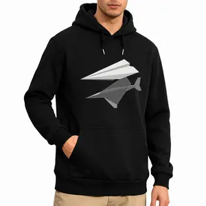 Black Long Sleeve Hoodie Featuring Airplane Design – Ideal for Spring and Summer