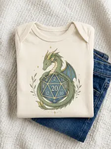 Dragon D20 Baby Onesie, Fantasy Tabletop RPG Bodysuit, Nerdy Gamer Baby Shower Gift, Little Adventurer Newborn Outfit, Pregnancy Announcement Onesie